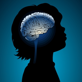 Silhouette of child's head with a brain superimposed over the middle