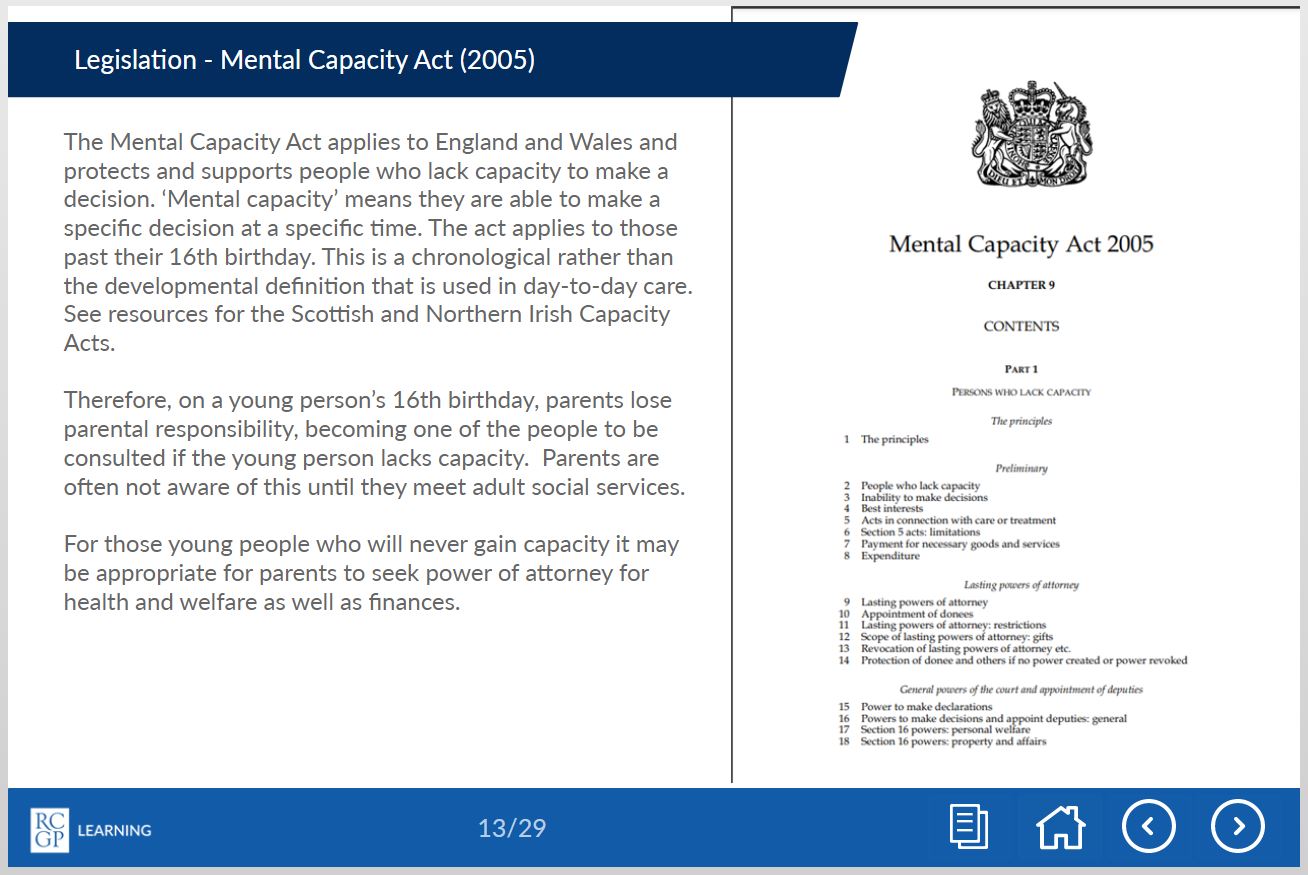 Screenshot of 'Legislation - Mental Capacity Act (2005)' slide