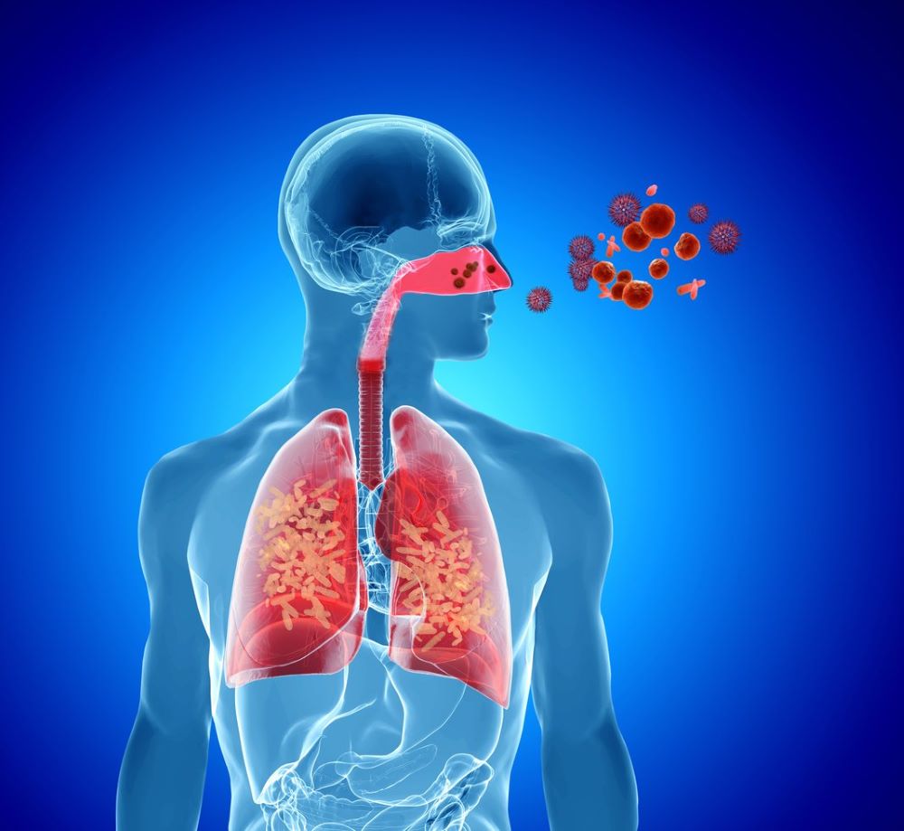 Schematic image of persons lungs and airway with external factors