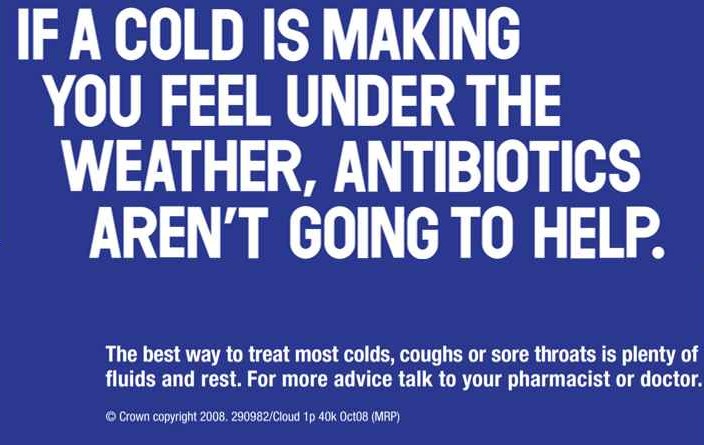 White text describing advice for colds on a blue background