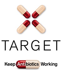 Target: Keep antibiotics working logo with four pills making a target sign