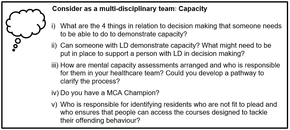 Image of a thinking bubble with bullet points explaining the capacity of considering a multi-disciplinary team