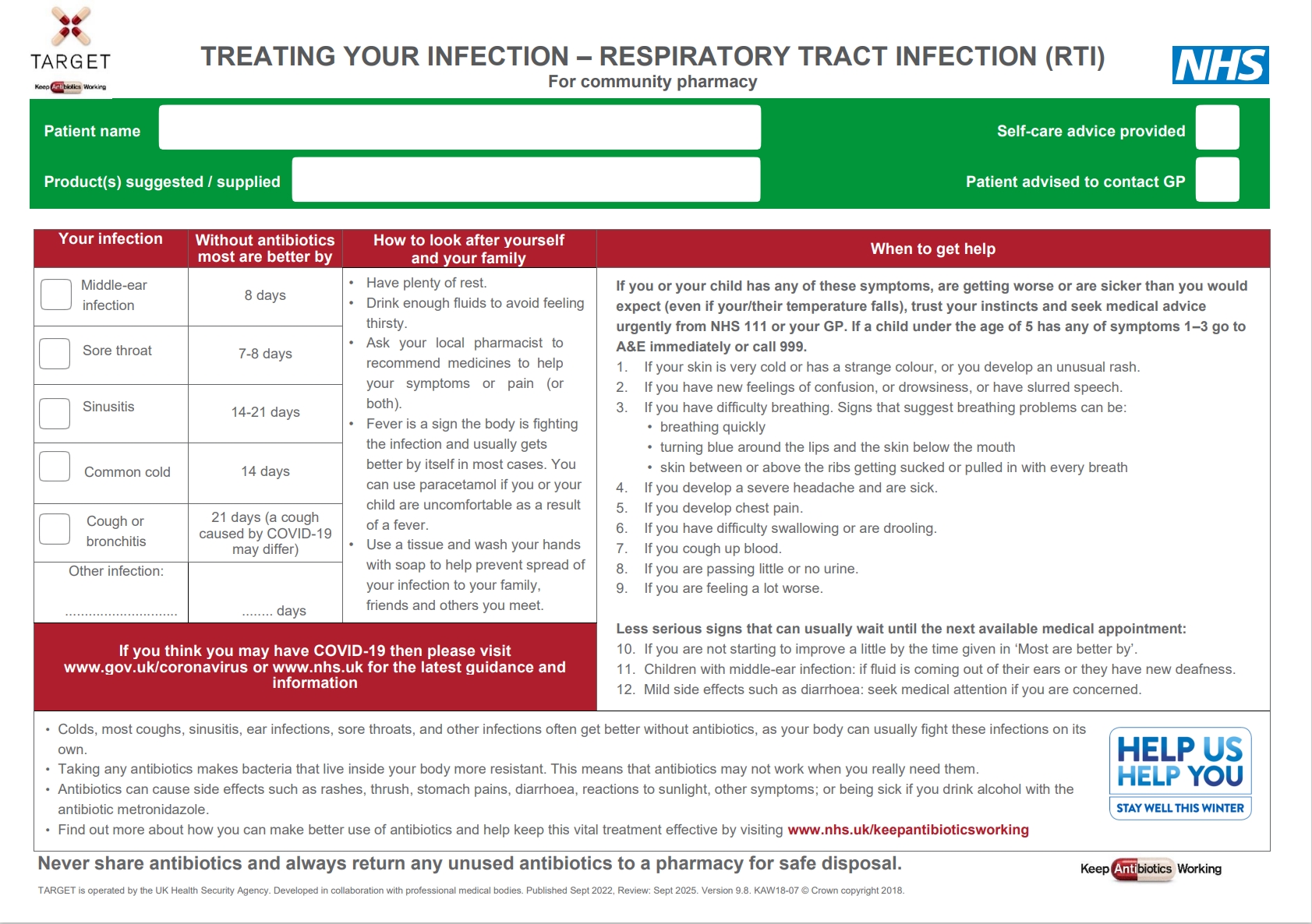 A screenshot of the RTI leaflet for community pharmacies leaflet resource once downloaded.